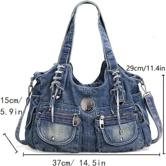 Denim Hobo Bag for Women Jeans Purse Large Capacity Handbags Vintage Shoulder Ba
